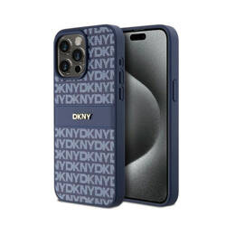 DKNY Leather Mono Stripe & Metal Logo - Etui iPhone 15 Pro Max (niebieski) (DKHCP15XPRTHSLB)