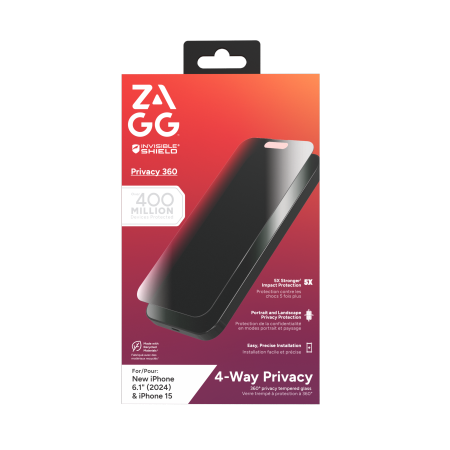 ZAGG InvisibleShield Glass Elite Privacy 360 - szkło prywatyzujące do iPhone 15/16 (4 kierunki) (200114874)