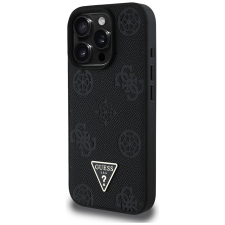 Guess Grained Hot Stamp Peony Triangle Logo MagSafe - Etui do iPhone 16 Pro (czarny) (GUHMP16LPGBTMK)