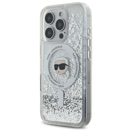 Karl Lagerfeld Liquid Glitter Karl Head MagSafe - Etui iPhone 16 Pro (przezroczysty) (KLHMP16LLGKISGH)