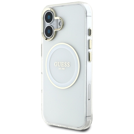 Guess IML Metal Colored Circle Classic Logo MagSafe - Etui do iPhone 16 (biały) (GUHMP16SHTDRCEDH)