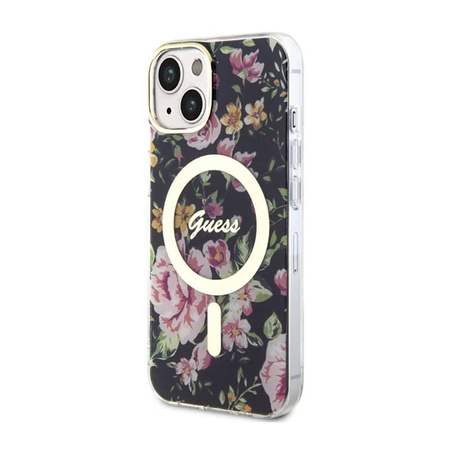 Guess Flower MagSafe - Etui iPhone 14 Plus (Czarny) (GUHMP14MHCFWSK)