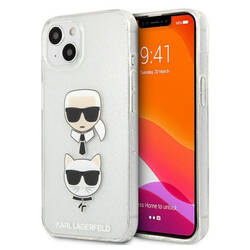 Karl Lagerfeld Glitter Karl & Choupette Head - Etui iPhone 13 mini (srebrny) (KLHCP13SKCTUGLS)
