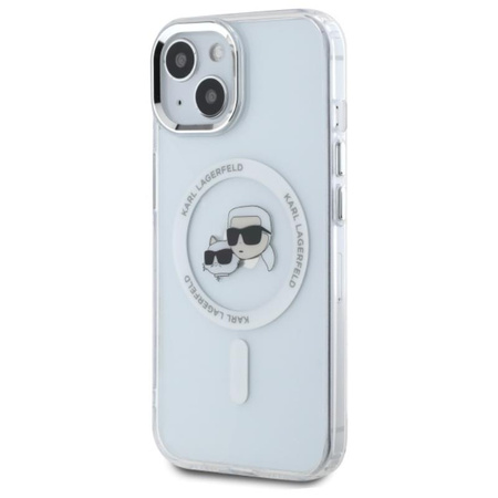 Karl Lagerfeld IML Metal Karl & Choupette Head MagSafe - Etui iPhone 15 (biały) (KLHMP15SHLSKCH)