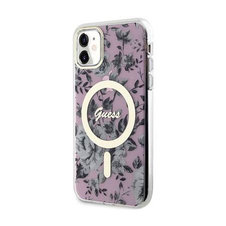Guess Flower MagSafe - Etui iPhone 11 (Różowy) (GUHMN61HCFWSP)