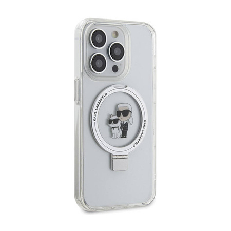 Karl Lagerfeld Ring Stand Karl & Choupette MagSafe - Etui iPhone 14 Pro (biały) (KLHMP14LHMRSKCH)