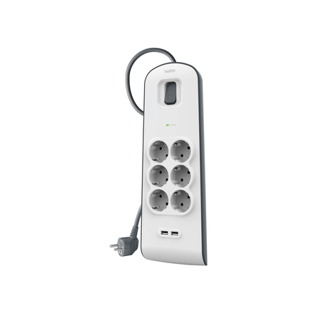 Belkin Listwa zasilająca przeciwprzepięciowa 650J, 6 gniazd Schuko, 2x USB-A, 2m (BSV604VF2M-V2)