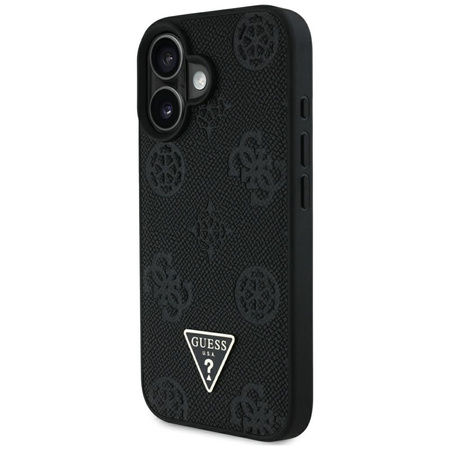 Guess Grained Hot Stamp Peony Triangle Logo MagSafe - Etui do iPhone 16 (czarny) (GUHMP16SPGBTMK)