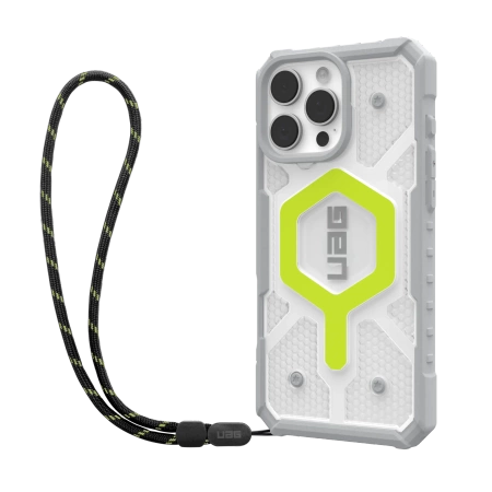 UAG Pathfinder Clear Magsafe Bundle - obudowa ochronna do iPhone 16 Pro Max kompatybilna z MagSafe oraz smycz na telefon (jasny neon / grafitowy-czarny) (1144651BV01)