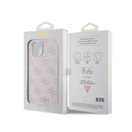 Guess 4G Metal Gold Logo - Etui iPhone 15 (różowy) (GUHCP15SG4GFPI)