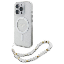 Guess IML Glitter With Pearl Strap MagSafe - Etui iPhone 16 Pro (przezroczysty) (GUHMP16LHGCRELST)