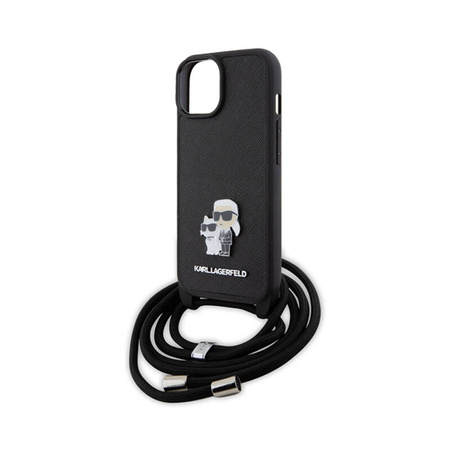 Karl Lagerfeld Crossbody Saffiano Metal Pin Karl & Choupette - Etui iPhone 15 Plus (czarny) (KLHCP15MSAKCPSK)