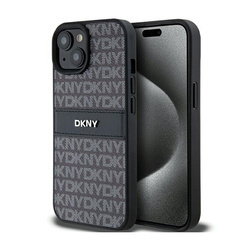 DKNY Leather Mono Stripe & Metal Logo - Etui iPhone 15 / 14 / 13 (czarny) (DKHCP15SPRTHSLK)