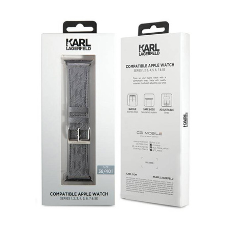 Karl Lagerfeld Saffiano Monogram - Pasek do Apple Watch 38/40/41 mm (srebrny) (KLAWMSAKLHPG)