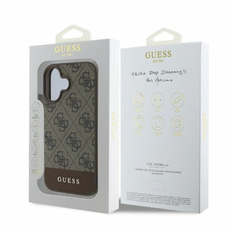 Guess 4G Bottom Stripe - Etui iPhone 16 (brązowy) (GUHCP16SG4GLBR)