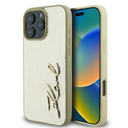 Karl Lagerfeld Metal Signature - Etui iPhone 16 Pro (złoty) (KLHCP16LPFMFBKMD)