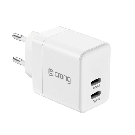 Crong Ultra Compact GaN - Ładowarka sieciowa 2x USB-C 35W PD 3.0 z PPS (biały) (CRG-GNCC35-WHI)
