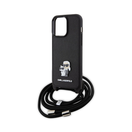 Karl Lagerfeld Crossbody Saffiano Metal Pin Karl & Choupette - Etui iPhone 15 Pro Max (czarny) (KLHCP15XSAKCPSK)