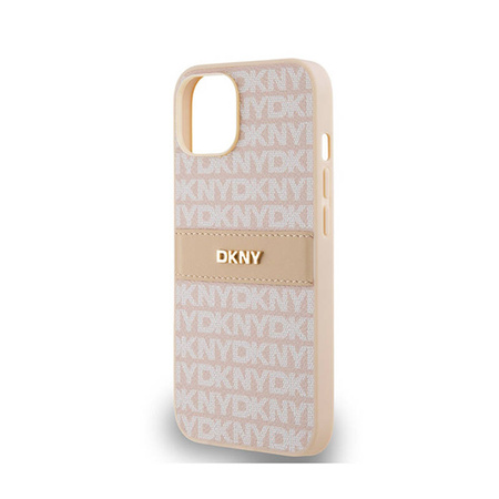 DKNY Leather Mono Stripe & Metal Logo - Etui iPhone 14 / 15 / 13 (różowy) (DKHCP14SPRTHSLP)