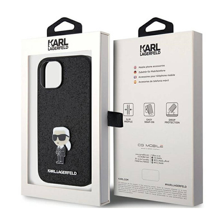 Karl Lagerfeld Fixed Glitter Ikonik Logo Metal Pin - Etui iPhone 15 / 14 / 13 (czarny) (KLHCP15SGKNPSK)