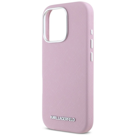 Karl Lagerfeld Saffiano Full Wrapped Elongated Metal Logo MagSafe - Etui do iPhone 16 Pro Max (różowy) (KLHMP16XPSAFWMCP)