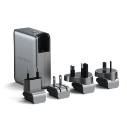 Satechi 4-Port GaN Travel Charger - ładowarka podróżna 145W  z 4 adapterami do gniazdek - US, UK, EU, AS (4x USB-C) (ST-W145GTM)