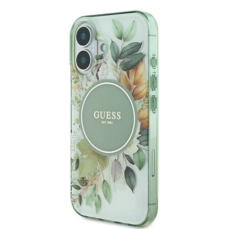 Guess IML Flower & Tonal Circle MagSafe - Etui iPhone 16 (zielony) (GUHMP16SHFWBDCEN)