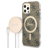 Guess Bundle Pack MagSafe 4G - Zestaw etui + ładowarka MagSafe iPhone 12 / iPhone 12 Pro (brązowy/złoty) (GUBPP12MH4EACSW)