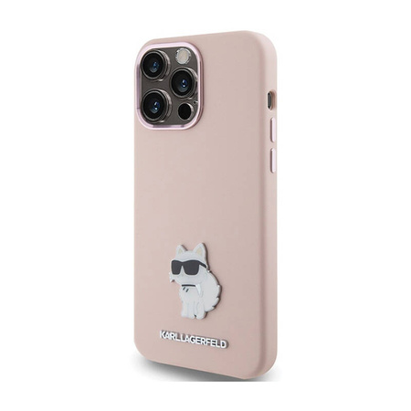 Karl Lagerfeld Silicone Choupette Metal Pin - Etui iPhone 15 Pro Max (różowy) (KLHCP15XSMHCNPP)