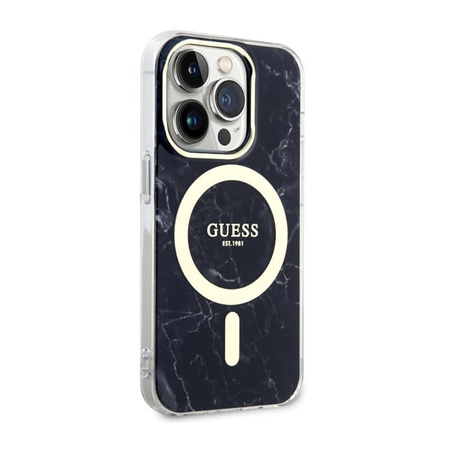 Guess Marble MagSafe - Etui iPhone 14 Pro Max (Czarny) (GUHMP14XPCUMAK)