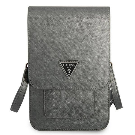 Guess Wallet Saffiano Triangle Logo Phone Bag – Torba na smartfona i akcesoria (Grey) (GUWBSATMGR)
