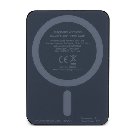 Guess Metal Script Logo MagSafe - Power Bank indukcyjny 3000 mAh 5W MagSafe (czarny) (GUPBM3ALGSGK)