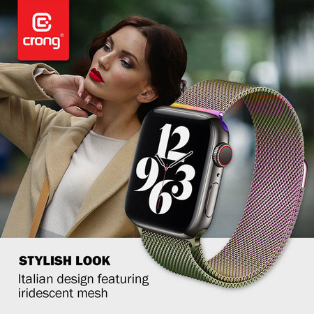 Crong Milano Steel - Pasek ze stali nierdzewnej do Apple Watch 38/40/41/42 mm (opalizujący) (CRG-40MST-OPL)