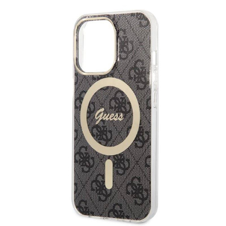 Guess Bundle Pack MagSafe 4G - Zestaw etui + ładowarka MagSafe iPhone 13 Pro (czarny/złoty) (GUBPP13LH4EACSK)