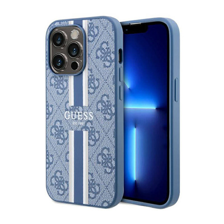 Guess 4G Printed Stripes MagSafe - Etui iPhone 14 Pro (Niebieski) (GUHMP14LP4RPSB)