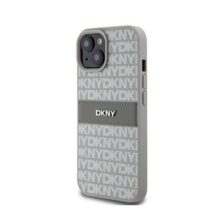 DKNY Leather Mono Stripe & Metal Logo - Etui iPhone 15 / 14 / 13 (beżowy) (DKHCP15SPRTHSLE)