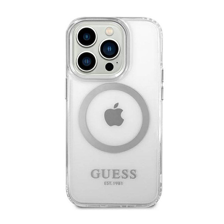 Guess Metal Outline MagSafe - Etui iPhone 14 Pro Max (przezroczysty / srebrny) (GUHMP14XHTRMS)
