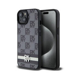 DKNY Leather Checkered Mono Pattern & Printed Stripes - Etui iPhone 15 / 14 / 13 (czarny) (DKHCP15SPCPTSSK)