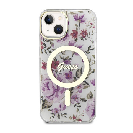 Guess Flower MagSafe - Etui iPhone 14 Plus (Przezroczysty) (GUHMP14MHCFWST)