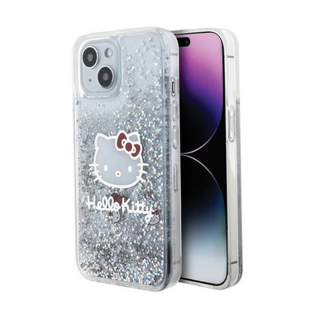 Hello Kitty Liquid Glitter Charms Kitty Head - Etui iPhone 14 (srebrny) (HKHCP14SLIKHET)