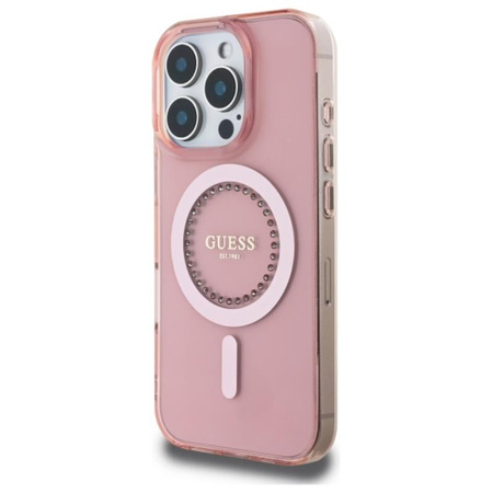 Guess IML Rhinestones MagSafe - Etui iPhone 16 Pro Max (różowy) (GUHMP16XPFTDTEP)