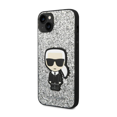Karl Lagerfeld Glitter Flakes Ikonik - Etui iPhone 14 Plus (srebrny) (KLHCP14MGFKPG)