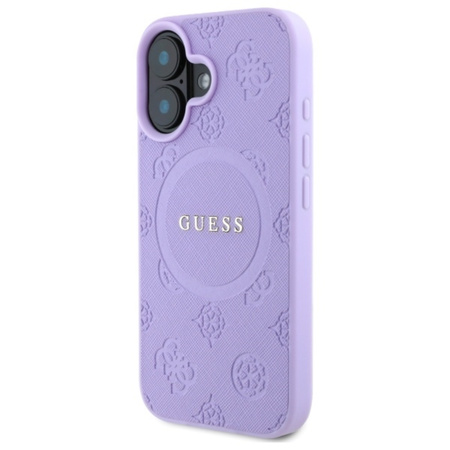Guess Saffiano Peony Classic Logo MagSafe - Etui iPhone 16 (fioletowy) (GUHMP16SPSAPSMEU)