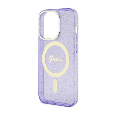 Guess Glitter Gold MagSafe - Etui iPhone 14 Pro (Purpurowy) (GUHMP14LHCMCGU)