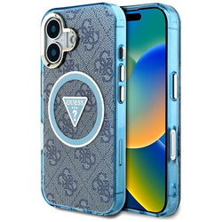 Guess IML Metal Glitter 4G Circle Triangle MagSafe - Etui do iPhone 16 (niebieski) (GUHMP16SHG4PRTGB)