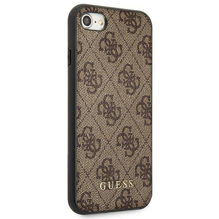 Guess 4G Metal Gold Logo – Etui iPhone SE 2022 / SE 2020 / 8 / 7 (brązowy) (GUHCI8G4GFBR)