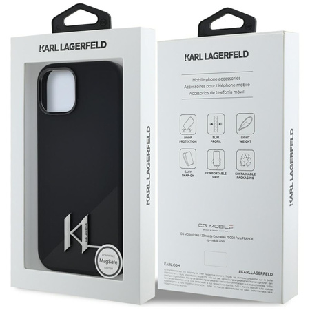 Karl Lagerfeld Silicone Shadow Metal Initial MagSafe - Etui do iPhone 15 (czarny) (KLHMP15SSCMKMPCK)