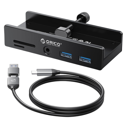 Orico Hub USB-C 5Gbps aktywny, przykręcany, 2x USB-A, czytnik SD, minijack 3,5 mm, czarny (MH5PMM-10-BK-BP)