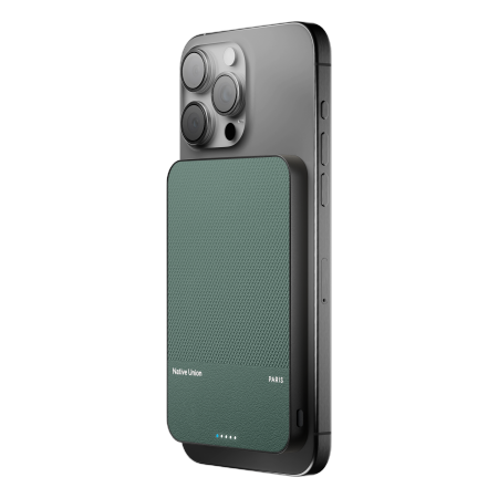 Native Union (Re)Classic Qi2 Power Bank - magnetyczny powerbank 5000 mAh kompatybilny z MagSafe i Qi2, kabel USB-C - USB-C 15 cm w zestawie (slate green) (PB-5KMS-GRN-Q2)