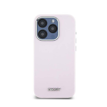 DKNY Liquid Silicone Small Metal Logo MagSafe - Etui iPhone 15 Pro (różowy) (DKHMP15LSMCHLP)